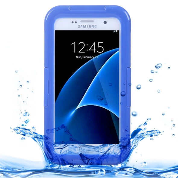 For Galaxy S7 / G930 IPX8 Plastic + Silicone Transparent Waterproof Protective Case with Lanyard (Blue)
