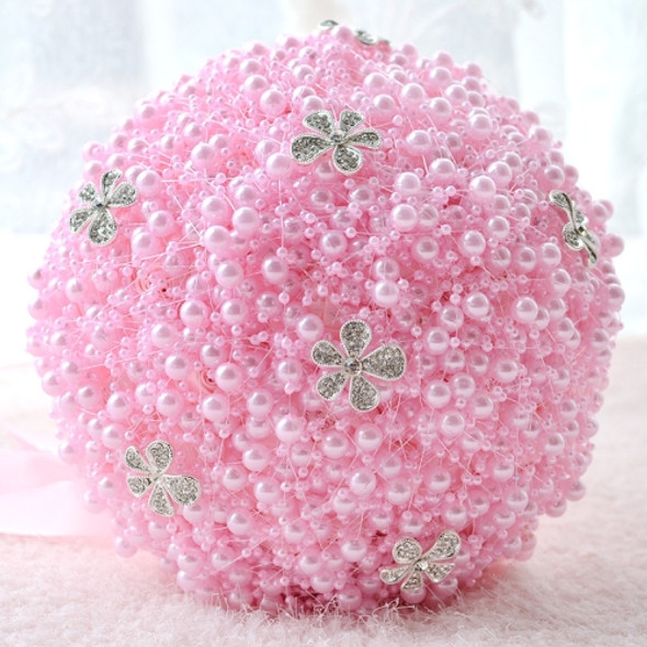 Wedding Holding Pearl Flowers Bridal Bouquet Accessories Bridesmaid Rhinestone Party Wedding Decoration Supplies, Diameter: 20cm(Pink)