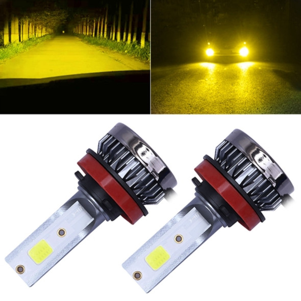 2 PCS H11 DC9-36V / 36W / 3000K / 6000LM IP68 Car / Motorcycle Mini COB LED Headlight Lamps / Fog Light(Gold Light)