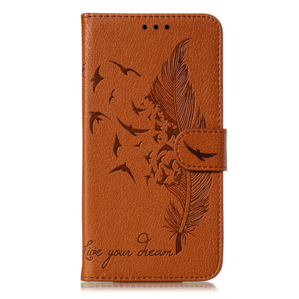 Feather Pattern Litchi Texture Horizontal Flip Leather Case with Wallet & Holder & Card Slots For iPhone XR(Brown)