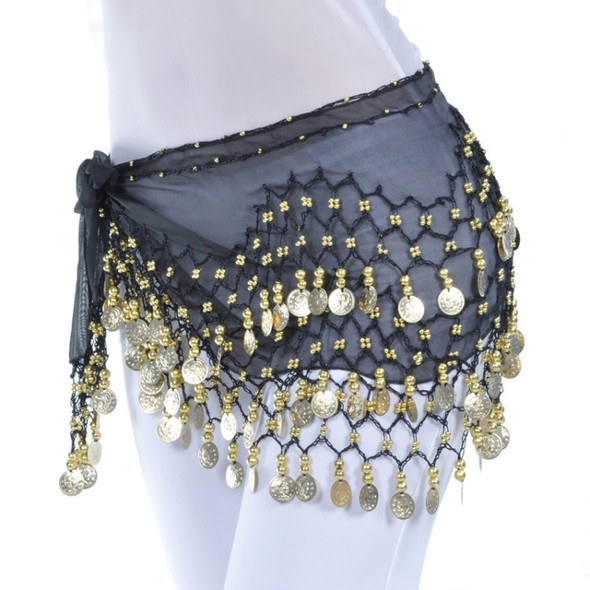 Lady Belly Dance Hip Scarf Accessories 3-Row Belt Skirt Bellydance Waist Chain Wrap Adult Dance Wear(Black)