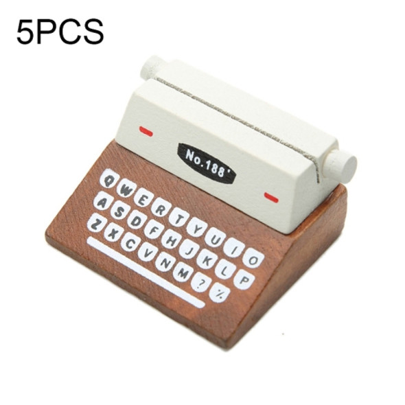 5 PCS Creative Coffee Vintage Wooden Typewriter Photo Card Desk Messege Memo Holder Stand Card Holder(Coffee)