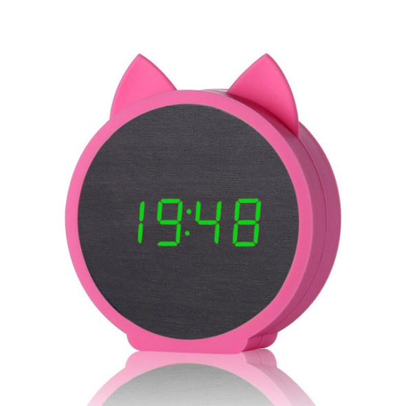 Creative Cat Shape Children Environmental Protection Silicone Wooden Silent LED Electronic Alarm Clock, Style:Ordinary(Green Light + Pink)