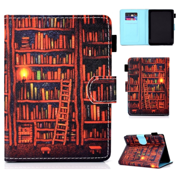 For Amazon Kindle Youth Version 2019 Colored Drawing Stitching Horizontal Flip Leather Case, with Holder & Card Slots(Bookshelf)
