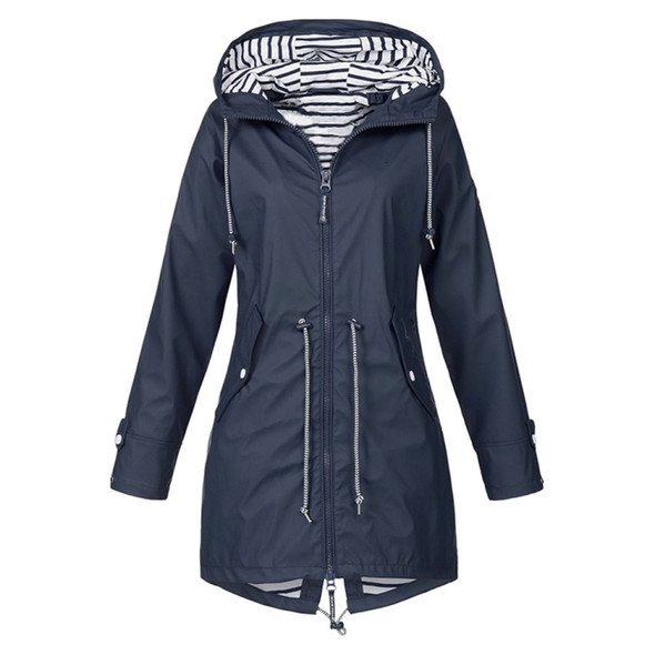 Women Waterproof Rain Jacket Hooded Raincoat, Size:S(Navy Blue)