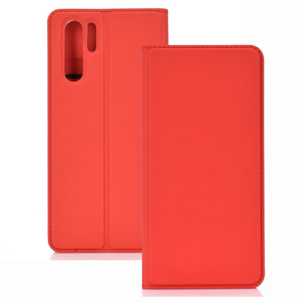 Ultra-thin Pressed Magnetic TPU+PU Leather Case for Huawei P30 Pro with Card Slot & Holder(Red)