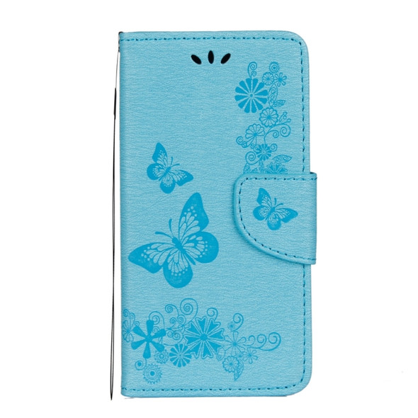 For   iPhone X / XS    Pressed Flowers Butterfly Pattern Horizontal Flip Leather Case with Holder & Card Slots & Wallet & Lanyard(Blue)