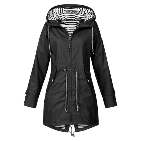 Women Waterproof Rain Jacket Hooded Raincoat, Size:S(Black)