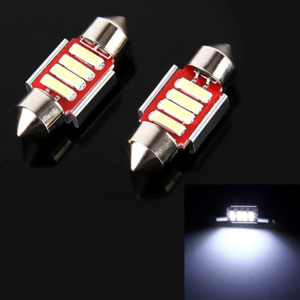 2 PCS 2W 100 LM 6000K 31MM 4 SMD-7020 LEDs Bicuspid Port Decoding Car Dome Lamp LED Reading Light, DC 12V(White Light)