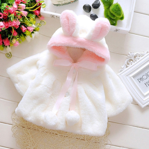 Female Baby Cartoon Rabbit Ears Shape Hooded Imitation Rabbit Fur Shawl Coat, Kid Size:90cm(White)