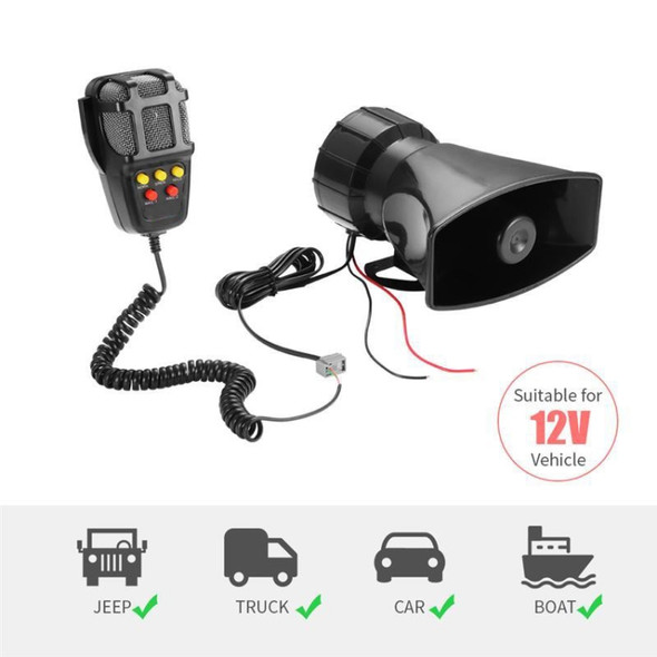 HW-1006B 12V 100W 125dB Car Electric Alarm Air Horn Siren Speaker 5 Sound Tone Super Loud with Mic