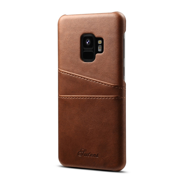 Suteni Calf Texture Back Cover Protective Case with Card Slots for Galaxy S9(Brown)