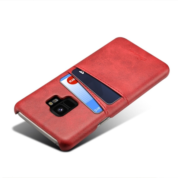 Suteni Calf Texture Back Cover Protective Case with Card Slots for Galaxy S9(Red)