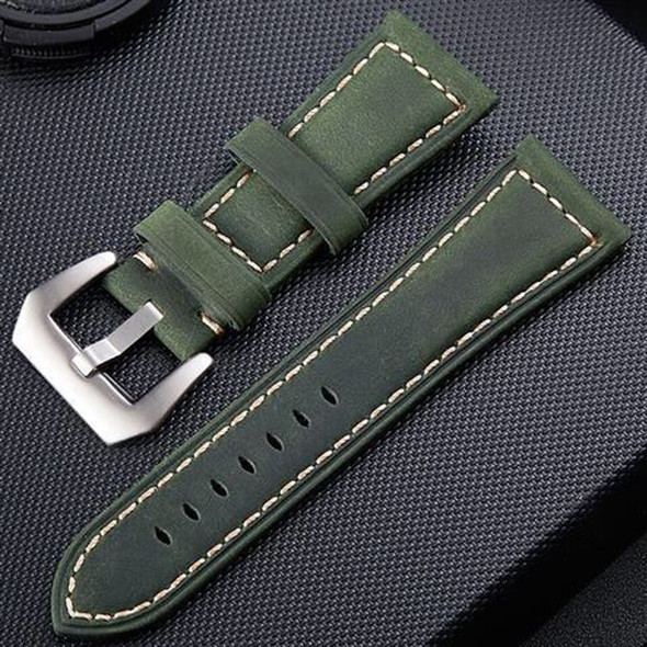 Crazy Horse Layer Frosted Silver Buckle Watch Leather Wrist Strap, Size: 24mm (Army Green)