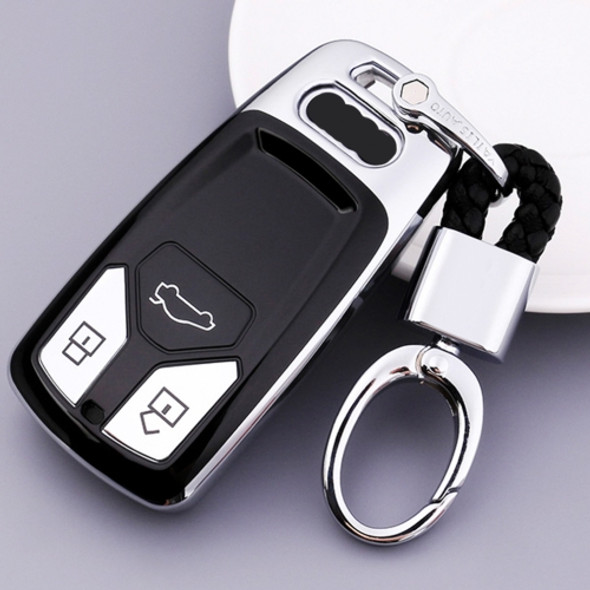 TPU One-piece Electroplating Full Coverage Car Key Case with Key Ring for Audi A4L / A6L / Q5 (New) (Silver)