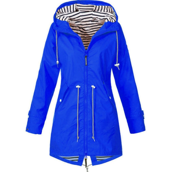 Women Waterproof Rain Jacket Hooded Raincoat, Size:M(Blue)