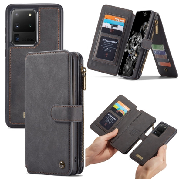 For Galaxy S20 Ultra CaseMe Crazy Horse Texture Detachable Multifunctional Horizontal Flip Leather Case, with Card Slot & Holder & Zipper Wallet & Photo Frame(Black)