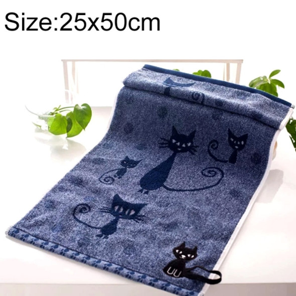 Cute Kitten Pattern Print Cotton Soft Child-Towel Household Face Towel Cartoon Cat Cotton Towels, Size:25x50cm(Dark Blue)