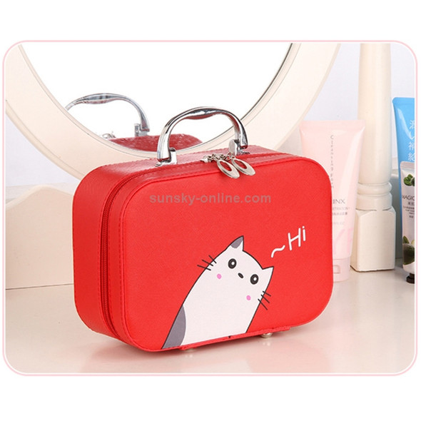 Portable Big Capacity Cute Cartoon Waterproof Beauty Makeup Tools Kit Cosmetic Case, Size: L, 25*18.5*11cm(Red)