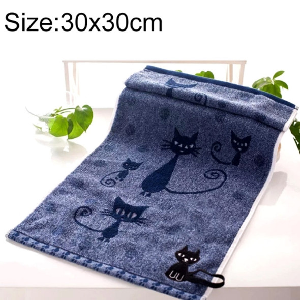 Cute Kitten Pattern Print Cotton Soft Child-Towel Household Face Towel Cartoon Cat Cotton Towels, Size:30x30cm(Dark Blue)