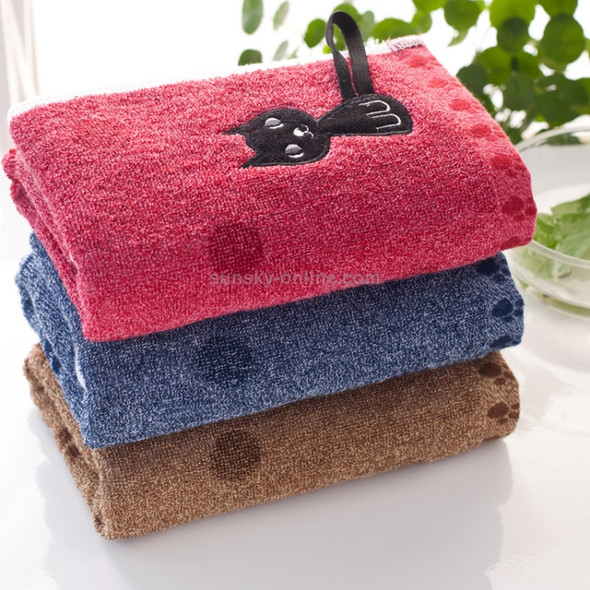 Cute Kitten Pattern Print Cotton Soft Child-Towel Household Face Towel Cartoon Cat Cotton Towels, Size:33x73cm(Dark Brown)