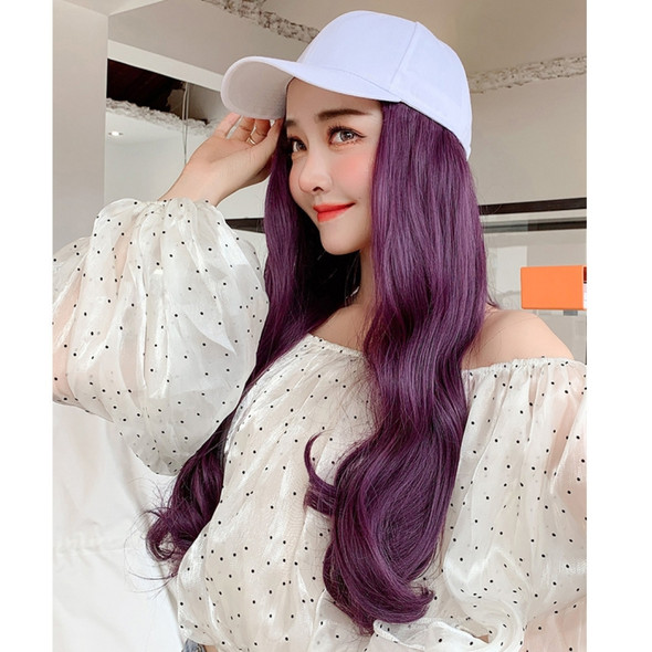 Hat Wig One-piece Long Curly Hair Full Headgear for Women, Version:White Hat(Lavender Purple)