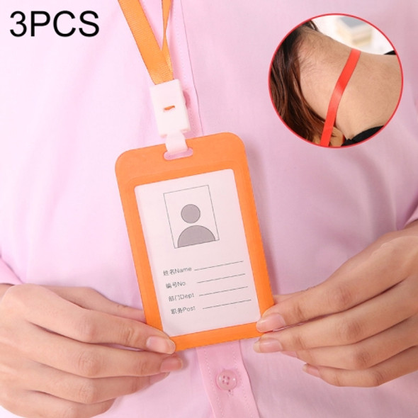 3 PCS Credit Card Holders PU Bank Card Neck Strap Bus Card ID Card Holder Identity Badge with Lanyard(Orange)