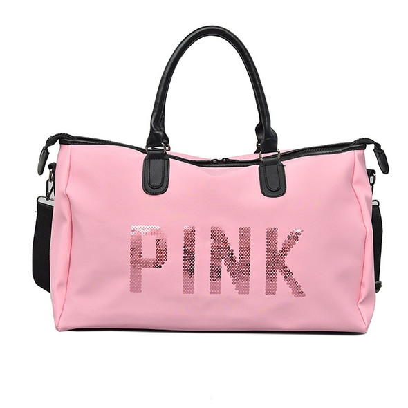Large Ladies Travel Bag Sequins Shoulder Bag Women Handbag Ladies Portable Waterproof Bag(Pink)