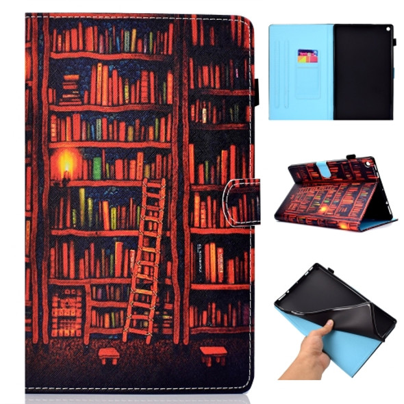 For Amazon Kindle Fire HD 10 Colored Drawing Stitching Horizontal Flip Leather Case, with Holder & Card Slots(Bookshelf)