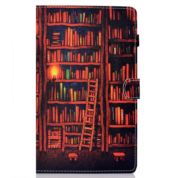 For Amazon Kindle Fire HD 10 Colored Drawing Stitching Horizontal Flip Leather Case, with Holder & Card Slots(Bookshelf)