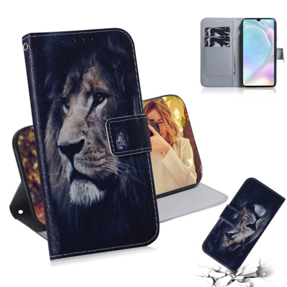 Lion Pattern Coloured Drawing Horizontal Flip Leather Case for Huawei P30, with Holder & Card Slots & Wallet