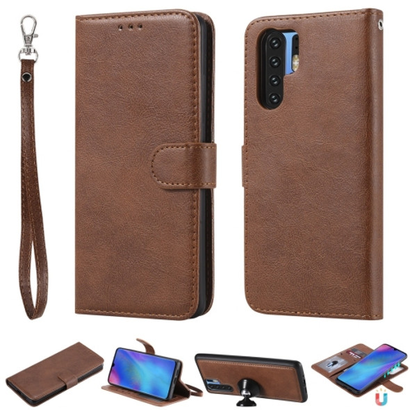 For Huawei P30 Pro Solid Color Horizontal Flip Protective Case with Holder & Card Slots & Wallet & Photo Frame & Lanyard(Brown)