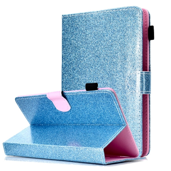 For 10 inch Tablet Varnish Glitter Powder Horizontal Flip Leather Case with Holder & Card Slot(Blue)