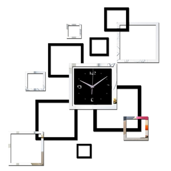 Living Room Wall Clock Creative Clock Acrylic DIY Mirror Wall Stickers Decorative Black Silver Square DIY Clock