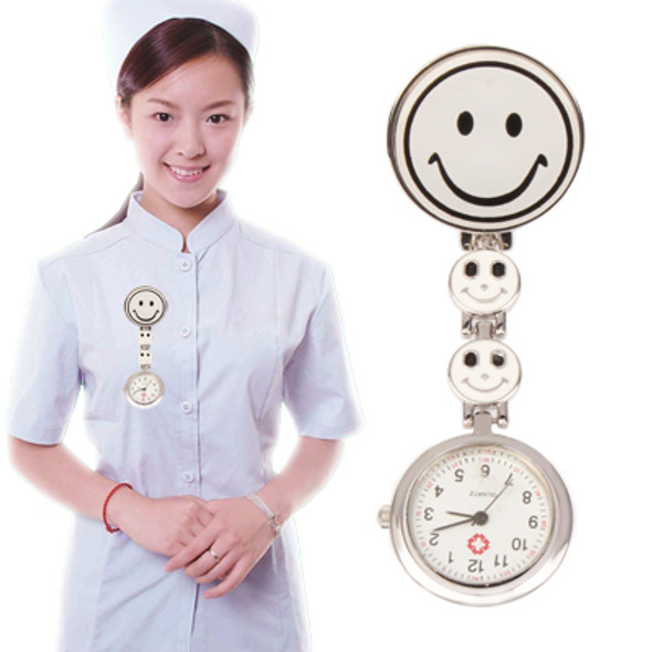 Smile Style Portable Alloy Nurse Round Quartz Wristwatch Watch with Pin(White)