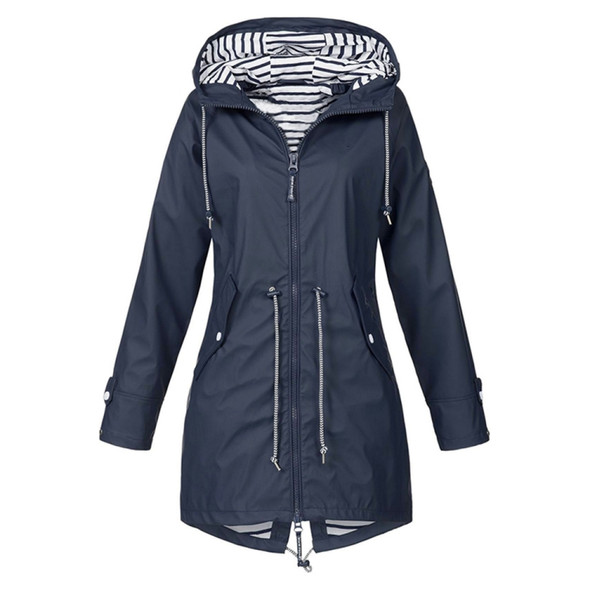 Women Waterproof Rain Jacket Hooded Raincoat, Size:XXXXL(Navy Blue)