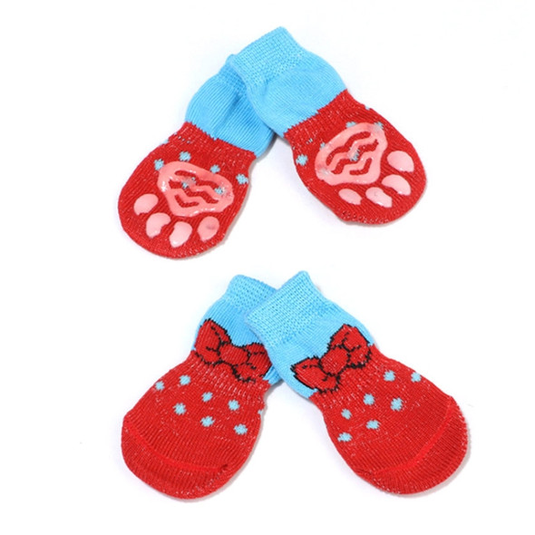 2 Pairs Pet Dog Puppy Cat Shoes Slippers Non-Slip Socks Pet Cute Indoor for Small Dogs Cats Snow Boots Socks, Size:L(Red)