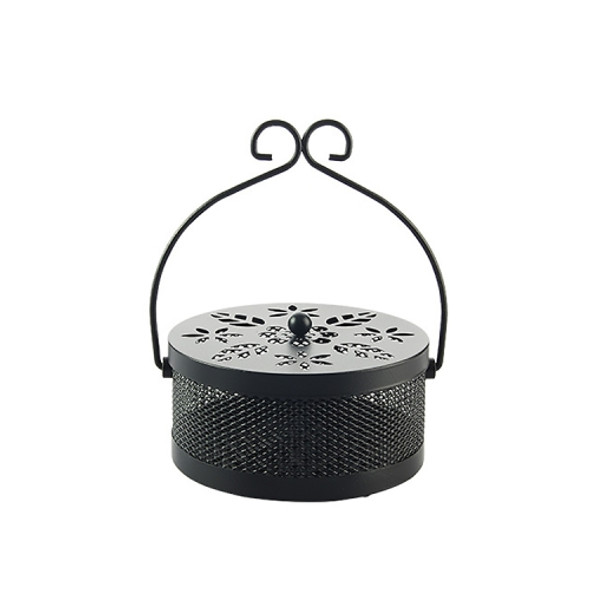 Outdoor Portable Multifunctional Hollow Fireproof Mosquito Coil Box with Lid(Black)