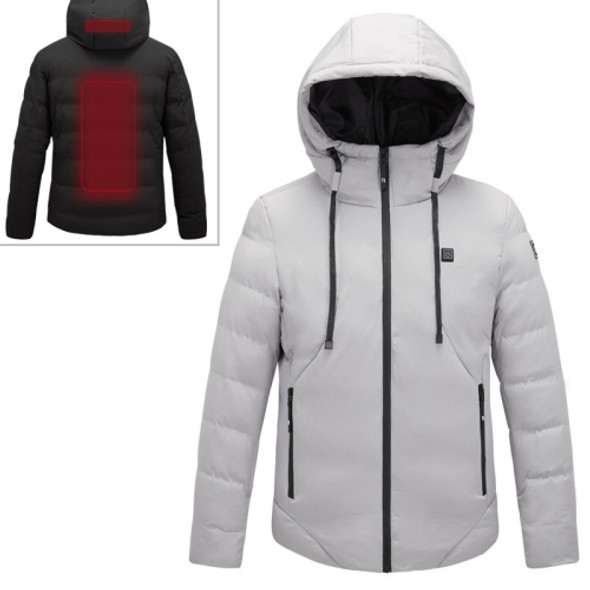 Men and Women Intelligent Constant Temperature USB Heating Hooded Cotton Clothing Warm Jacket (Color:Light Grey Size:XXL)