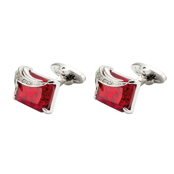 VAGULA 1 Pair Silver Plating Red Zircon Men Shirt cufflinks(Silver)