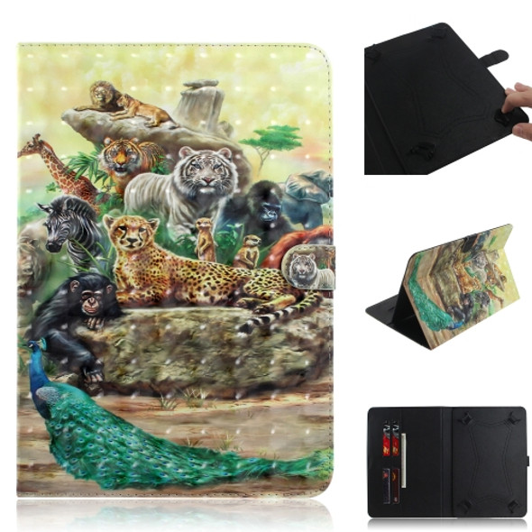 3D Colored Drawing Universal Horizontal Flip Leather Case, with Holder & Card Slot & Wallet for 7 inch Tablet PC(Zoo)