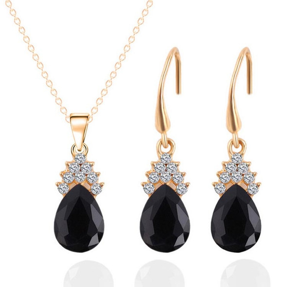 Fashion Diamond Ladies Crystal Zircon Drop Necklace Earring Set(Black)