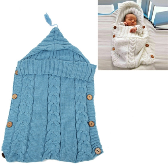 Children Sweater Wooden Button Tassel Hat Baby Hooded Sleeping Bag, Size:One Size(Light Blue)