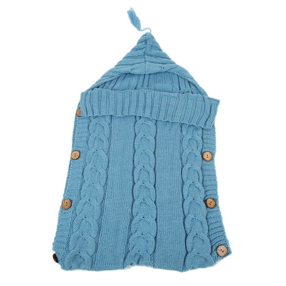 Children Sweater Wooden Button Tassel Hat Baby Hooded Sleeping Bag, Size:One Size(Light Blue)