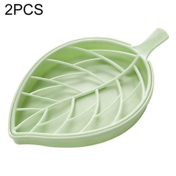 2 PCS Leaf Shape Double-deck Soap Box Shower Tray Hiking Bath House Container Holder(green)