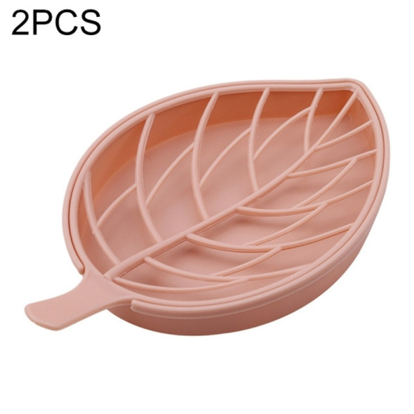 2 PCS Leaf Shape Double-deck Soap Box Shower Tray Hiking Bath House Container Holder(pink)