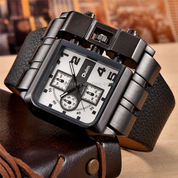 Oulm 3364 Men Square Dial Leather Belt Quartz Watch(White)