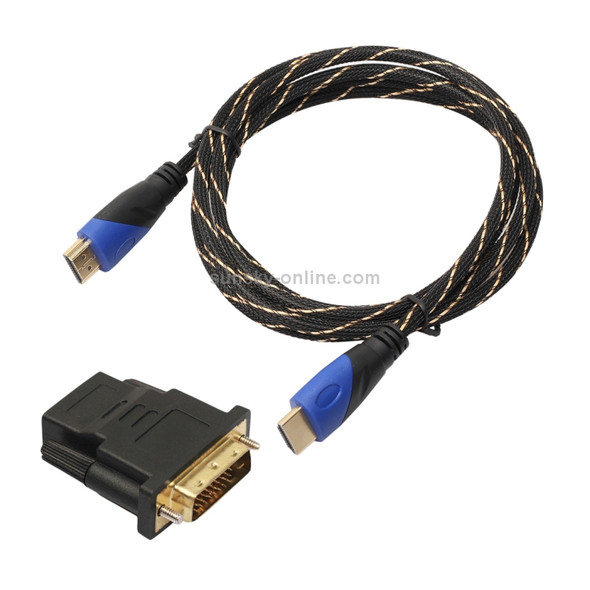 1.8m HDMI 1.4 Version 1080P Woven Net Line Blue Black Head HDMI Male to HDMI Male Audio Video Connector Adapter Cable with DVI Adapter Set