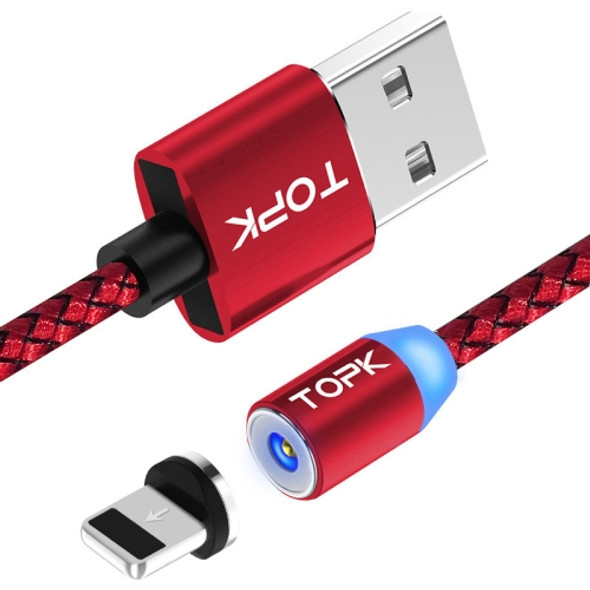 TOPK 1m 2.1A Output USB to 8 Pin Mesh Braided Magnetic Charging Cable with LED Indicator(Red)