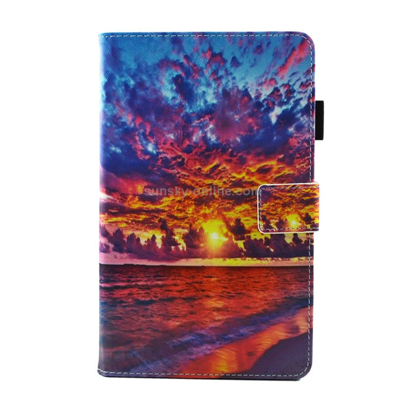 For Galaxy Tab A 8.0  / T380 & T385  Sunset Landscape Pattern Horizontal Flip Leather Case with Holder & Card Slots